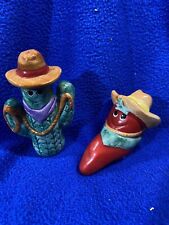 Vtg Papel Co. “Red Hot” Cactus & Chili Pepper Ceramic Salt & Pepper Shaker Set picture