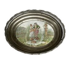 Vintage Limoges Plaque Metallic Tray Couple Romantic Scene Porcelain 11”x8,5 picture