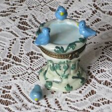 VTG Porcelain Bird Bath Hinged Trinket Box with one Blue Bird Jewelry Figural picture