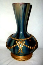 FRENCH SEVRES POTTERY VASE BRONZE MOUNTS ORMOLU BOWS SWAGS DRIP FLAMBE ANTIQUE picture