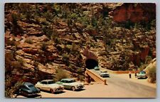 Utah Tunnel Zion Mt Carmel Highway c1950s Old Cars East Entrance UT Postcard F8 picture