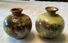 TWO VITAGE ANTIQUE ROYAL BONN GERMANY BUD VASES MILL SCENE AND COTTAGE 4