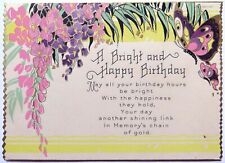 Unused Art Deco Birthday Card-LOVELY FLOWERS & BUTTERFLY W/ ENVELOPE-Vtg picture