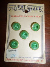 Vintage Card Supreme Lime Green & Gold Dome Shank Glass Buttons W Germany picture