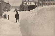 Belfast Maine RPPC Winter Scene Businesses Man Huge Snow Piles Postcard V20 picture