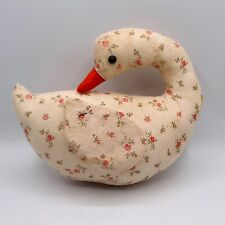 VTG Stuffed Fabric Duck Goose Plush Decor Animal Floral Print 80s 90s Handmade picture