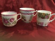 Antique German Porcelain Mugs Set Of 3 Pink Roses picture