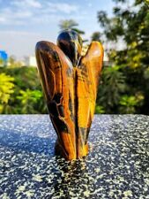 Large 145MM Natural Tiger Eye Quartz Figurine Wings Healing Metaphysical Angel picture