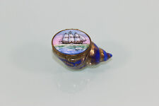 Limoges Farlin's Peint Main Blue Seashell with Painted Ship Decor Trinket Box picture