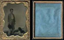 1/4 1860s Tintype Little Boy with Spaniel Dog + Hidden Mother + Dated + Note picture