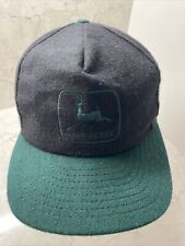 Vintage John Deere Green Logo Hat Felt Black Dark Green picture