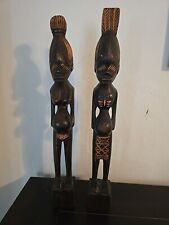 Vintage Pair Carved African Wooden Primitive Folk Art Statue Figurines 18