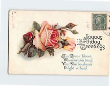 Postcard Joyous Birthday Greetings Flower Art Print Embossed Card picture