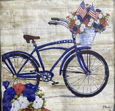 TWO Individual Paper Cocktail Beverage Decoupage Napkins Patriotic Bicycle picture