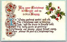 1913 Christmas Greetings and Wishes Card Message Leaves Posted Postcard picture