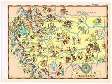 ORIGINAL GAY GEOGRAPHY RUTH TAYLOR PICTORIAL MAP 1935 MONTANA COWBOYS RODEO  picture