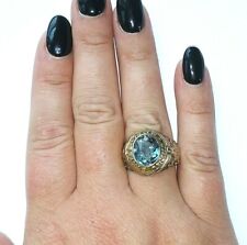  Vintage US NAVY Sterling Silver & 10K Yellow Gold Blue Zircon Ring - Size 9.5 picture