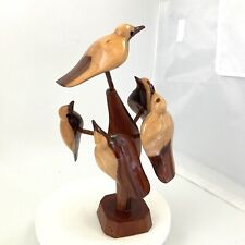 Vtg MCM Carved Two Tone Wood Birds on a Tree Sculpture Missing One Bird picture