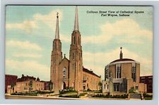Fort Wayne IN Indiana, Calhoun Street Of Cathedral Square Vintage Postcard picture