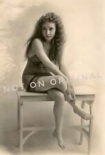 Vintage Old 1920 Photo Reprint of Pretty Woman Girl Wearing Bathing Suit Fashion picture