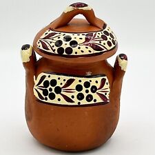 Vintage Mexican Red Ware Pottery Spice Jar Hand Painted With Original Lid picture