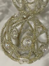 Vintage Shimmer Gold Wire Decorative Pearl Beads Christmas Ornaments 7-PC Round picture