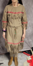 Native American Woman Homemade Costume Brown w/red and Tan Trim Hook Eye Closure picture
