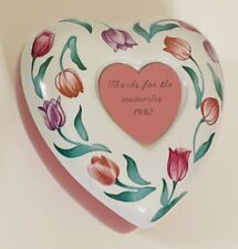 VTG 90s Heart Shaped Trinket Dish Personalized Thanks for Memories 1992 Tulips picture