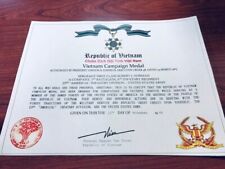 REPUBLIC OF VIETNAM CAMPAIGN MEDAL CERTIFICATE ~ With FREE PRINTING picture