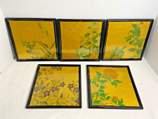 Vintage Japanese Hakuichi Original Gold Leaf Set of 5 Lacquer Ware Floral Plates picture