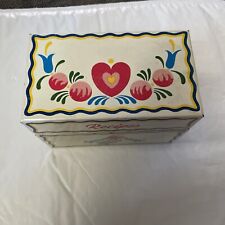 Vintage Metal Recipe Box Flowers Hearts With Hand Written Recipes Ohio Art picture