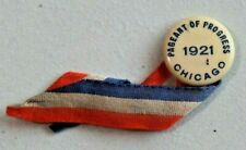 Antique Rare 1921 Pageant of Progress Expo Chicago Pinback Button w/Ribbon 9884 picture
