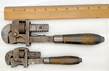 Antique Pair of Stillson Wood Handle 8 and 10 inch Pipe Wrenches picture