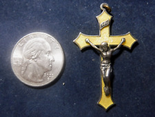 Vintage Catholic Crucifix Sterling Silver Yellow Enamel picture