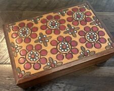 Vintage Wood Hand Carved Colorful  Trinket Jewelry Keepsake Box POLAND Hinged picture