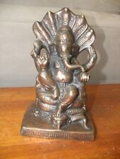 Antique statue Lord Ganesha brass on rare cobra throne india hindu Idol worship picture