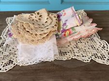 Vintage Lace Crochet Doilies and Cotton Floral Hankies Set of 5 picture