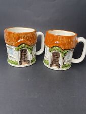 Vintage Otagiri Cottage House Coffee Mug Hand Made Japan Set Of 2 Cups Ceramic picture