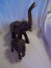 Lot of Two Vintage Solid Wood Elephant Carvings picture