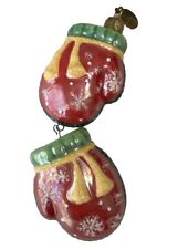 Christopher Radko Snowflake Mittens Glass Christmas Ornaments - Two picture