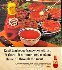 1966 Kraft Barbecue Sauce Vintage Print Ad Hamburgers on the Backyard Grill picture