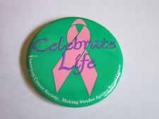 Vtg CELEBRATE LIFE Pink Ribbon American Cancer Society Breast Pin Button RUSTY picture