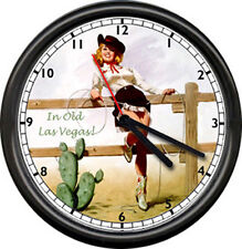 Cowgirl Las Vegas Nevada Rodeo Cactus Lasso Roper Retro Vintage Sign Wall Clock picture