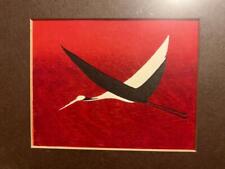 Old Vintage Framed Japanese Woodblock Print Crane Bird by Kawano Kaoru Art Japan picture