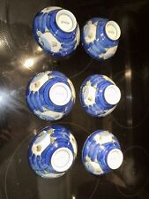 Set of 6 Japanese IMARI Style Asian Footed Soup Rice Bowls Blue Floral Signed picture