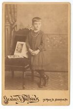 Antique c1880s Cabinet Card Adorable Child in Dress With Photos Biddeford, ME picture