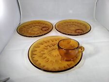 Tiara Exclusive Vintage Indiana Amber, STARBURST Snack trays set with 1 Cup  picture