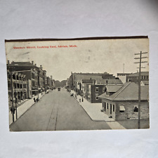 Monroe Street Looking East Adrian MI Postcard 1909 from Adrian w/ flag cancel picture