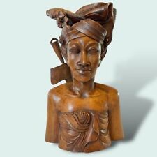 Vintage 13” BALI Pan Akus Hand-Carved Wood Klungkung Warrior Bust HUGE 1940-60s picture