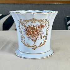 Vintage LJ PORCELAIN Pot Planter Vase - Amber Floral Design - Gold Trim - Japan picture